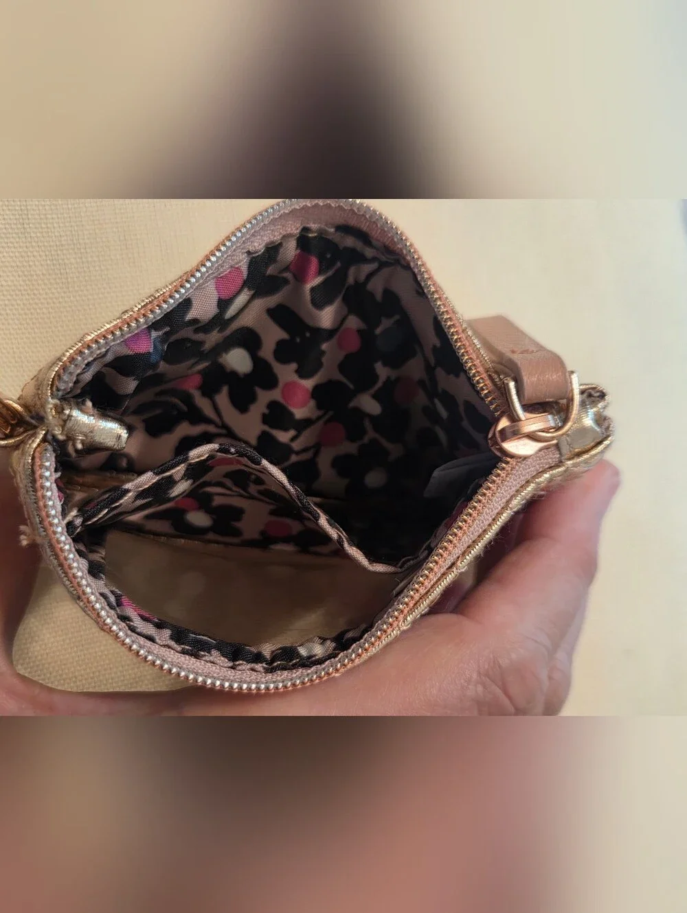 Vera Bradley Metallic Gold Quilted ID Card Holder with Floral Window